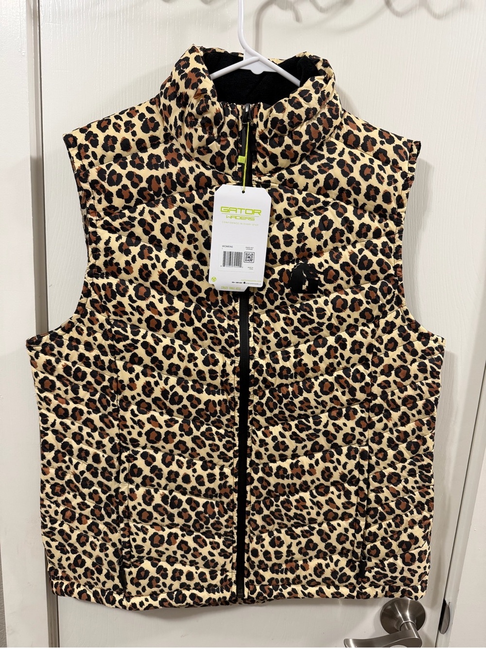 Leopard Print Quilted Puffer Vest - Tan/Brown